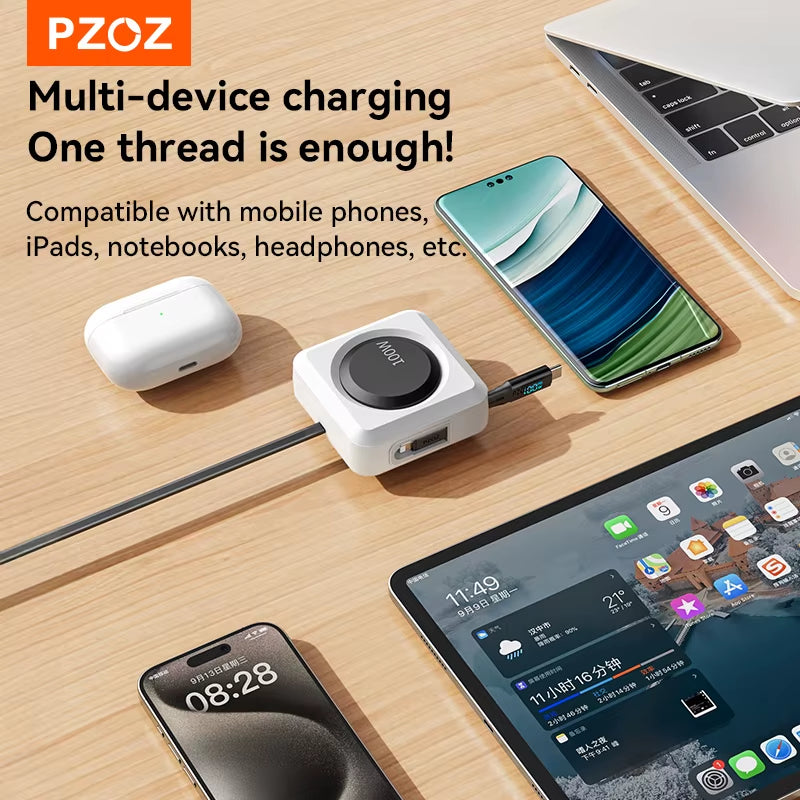 Digital Display PD 100W C to C Retractable Cable USB to Type C Lightning Micro Fast Charging Cable Data Wire for Iphone 16