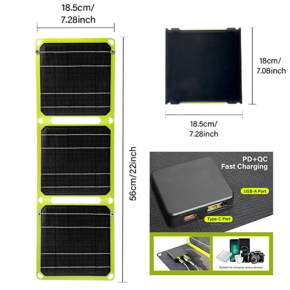 2000W Flexible Solar Panel 5V 9V 12V Portable Battery USB a C DC Solar Plate 21W/30W/60W/80W Power Bank for Camping Equipment