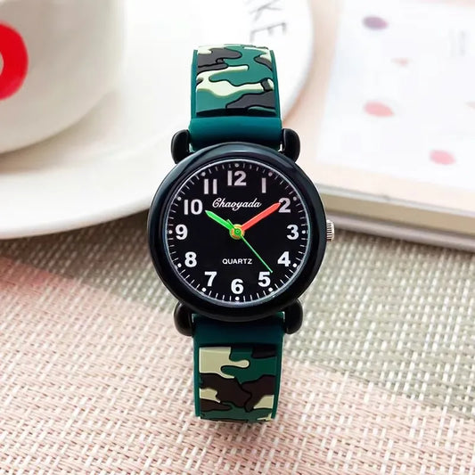 2025 Summer Boys Girls Fashion Camouflage Silicone Strap Quartz Watches Children Kids Students Digital Cool Waterproof Clocks