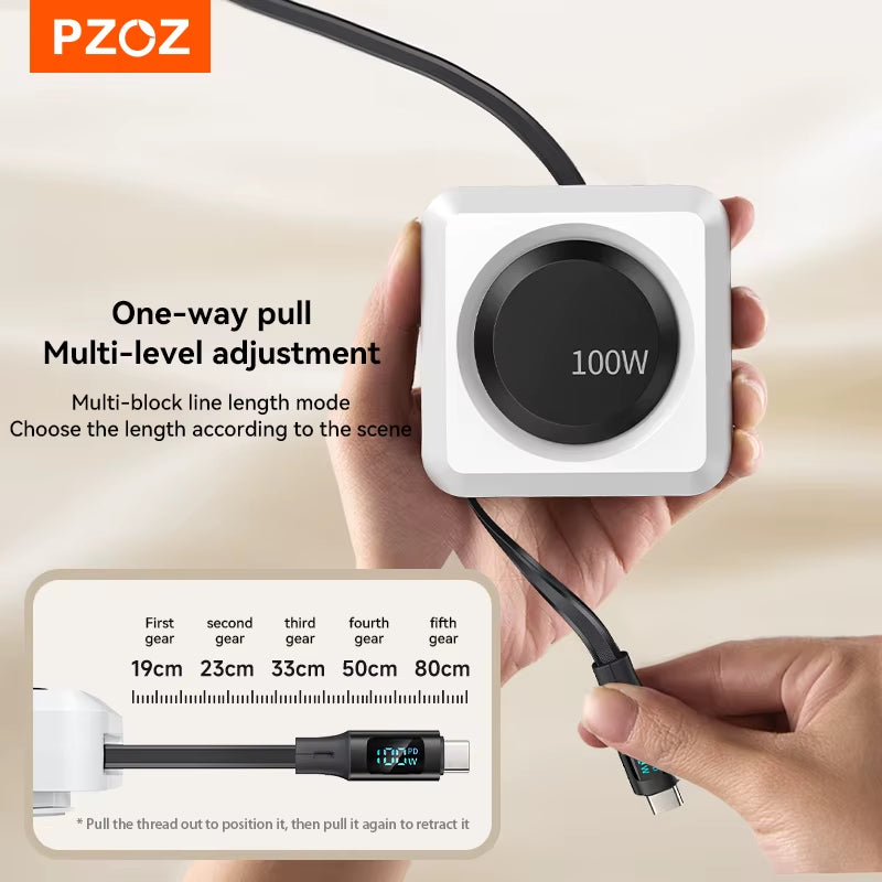 Digital Display PD 100W C to C Retractable Cable USB to Type C Lightning Micro Fast Charging Cable Data Wire for Iphone 16