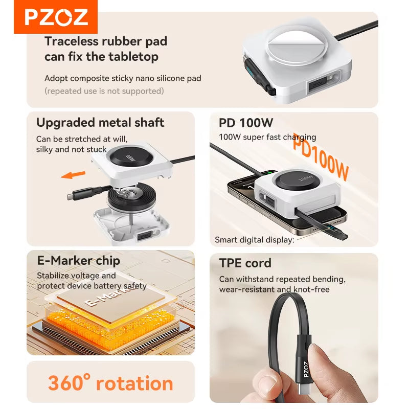 Digital Display PD 100W C to C Retractable Cable USB to Type C Lightning Micro Fast Charging Cable Data Wire for Iphone 16