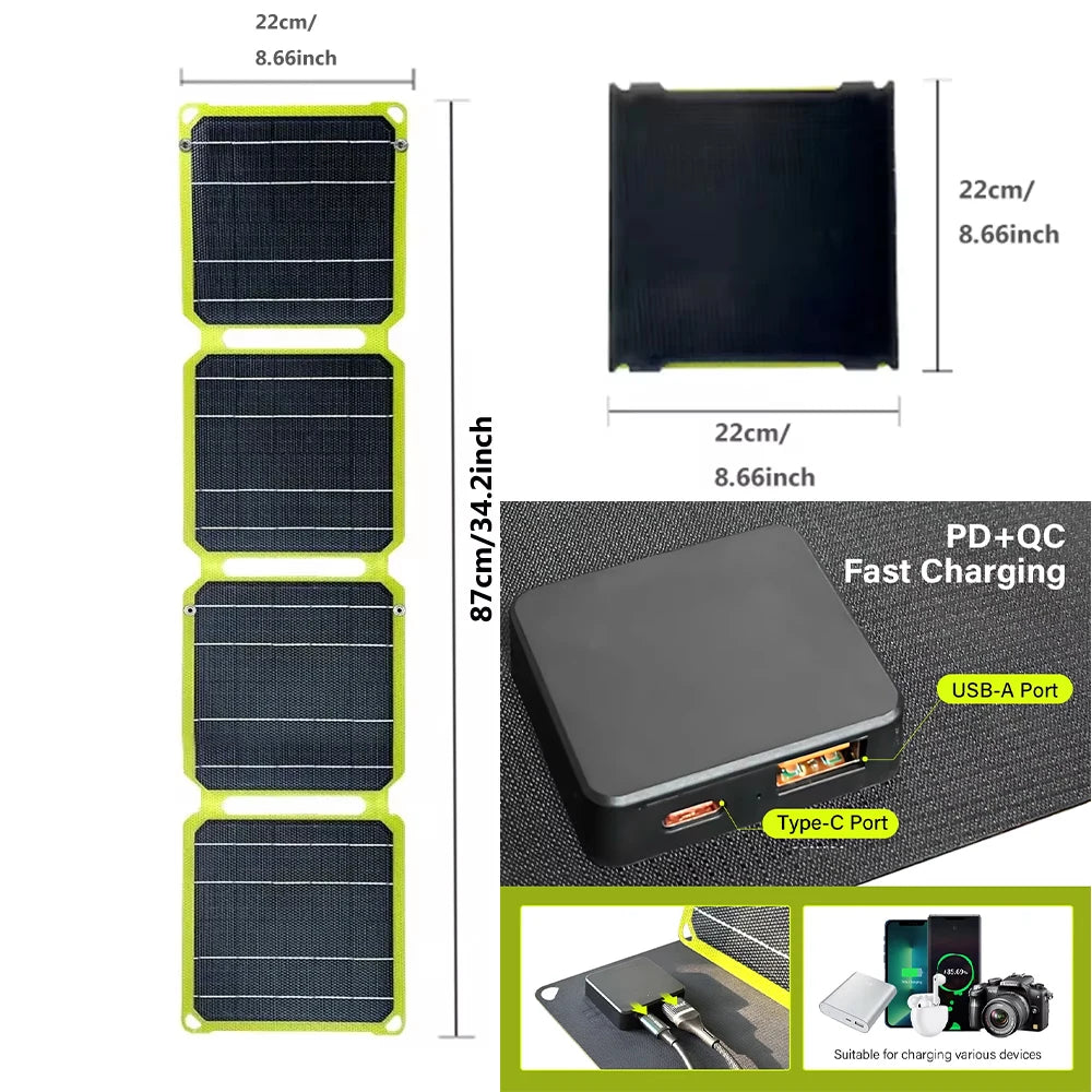2000W Flexible Solar Panel 5V 9V 12V Portable Battery USB a C DC Solar Plate 21W/30W/60W/80W Power Bank for Camping Equipment