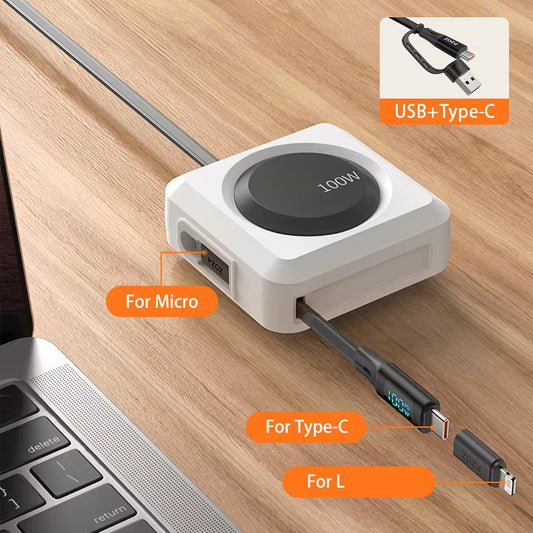 Digital Display PD 100W C to C Retractable Cable USB to Type C Lightning Micro Fast Charging Cable Data Wire for Iphone 16