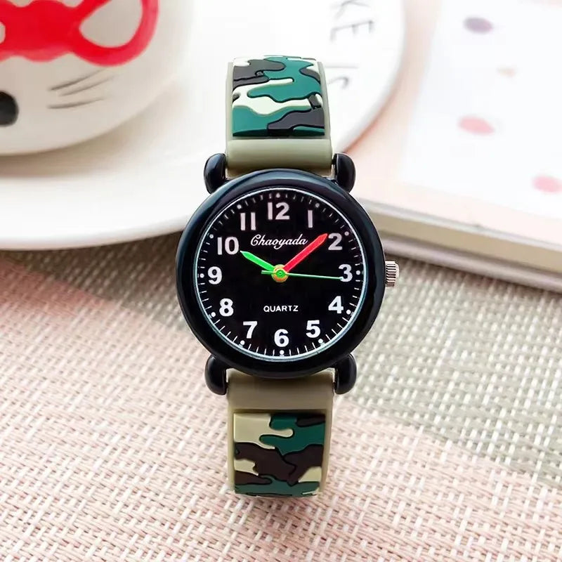 2025 Summer Boys Girls Fashion Camouflage Silicone Strap Quartz Watches Children Kids Students Digital Cool Waterproof Clocks