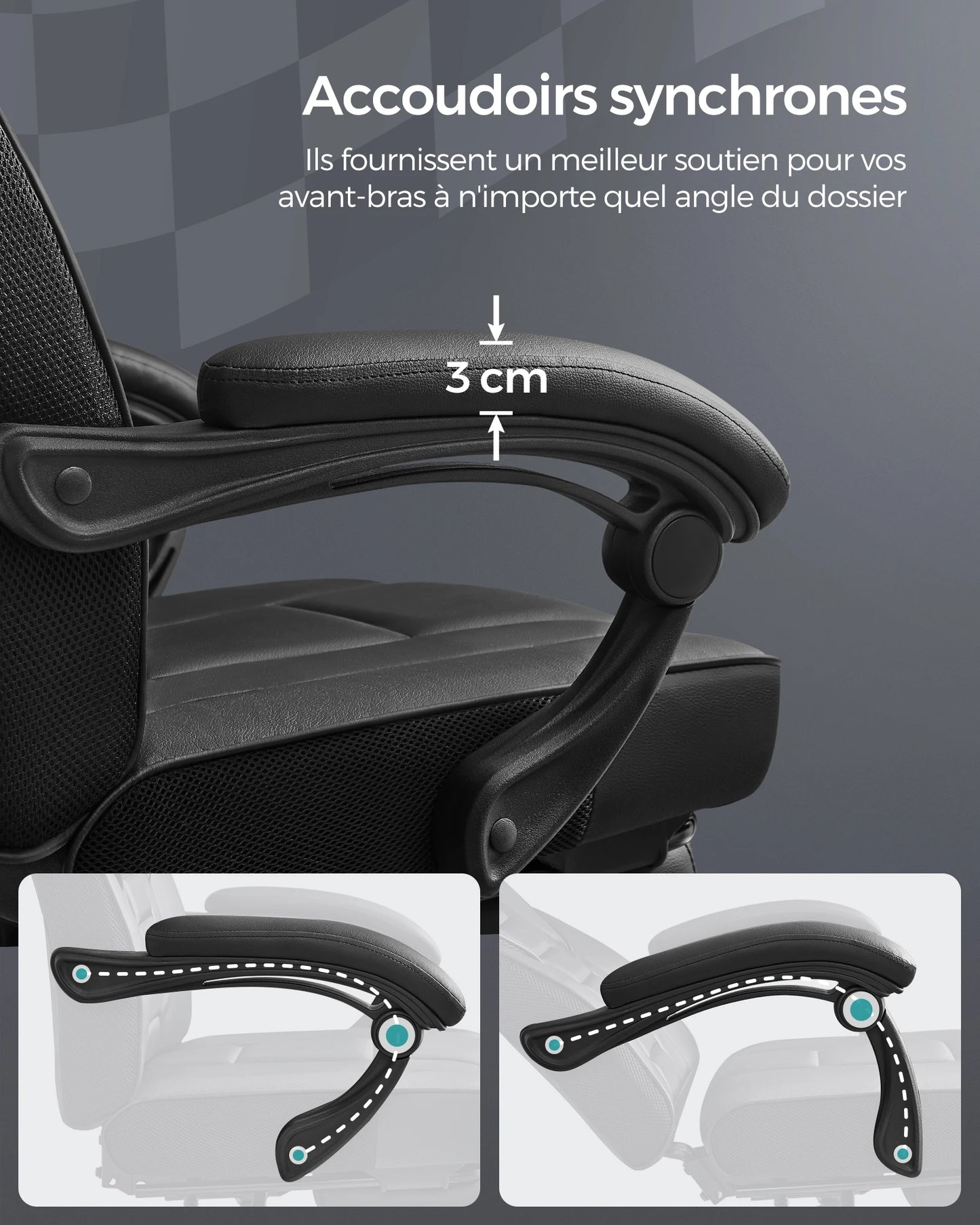 Office Chair, Gaming Chair, Adjustable, Telescopic Footrest, Rocking Mechanism, Headrest, Lumbar Support, Load 150 Kg