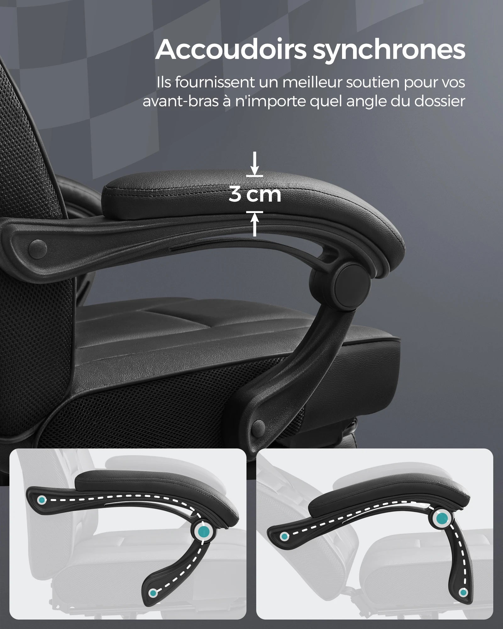 Office Chair, Gaming Chair, Adjustable, Telescopic Footrest, Rocking Mechanism, Headrest, Lumbar Support, Load 150 Kg