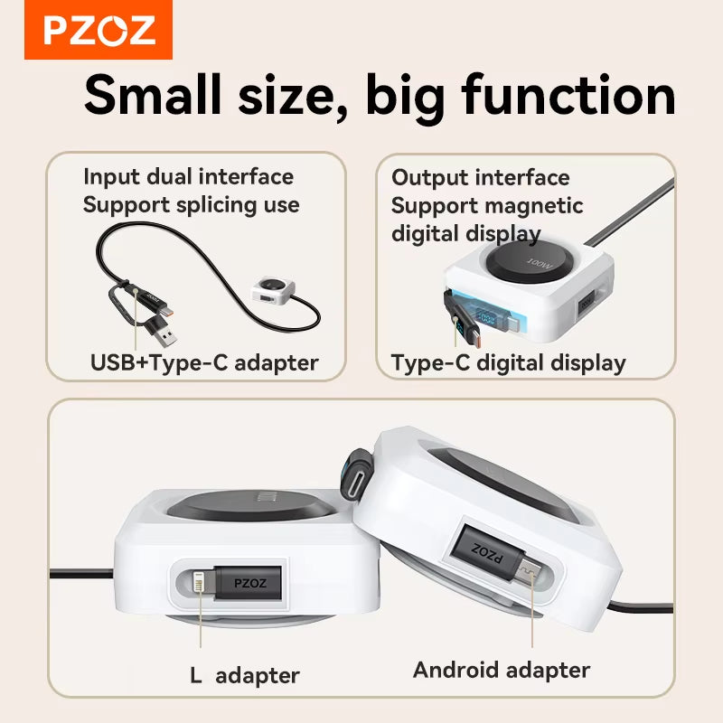Digital Display PD 100W C to C Retractable Cable USB to Type C Lightning Micro Fast Charging Cable Data Wire for Iphone 16