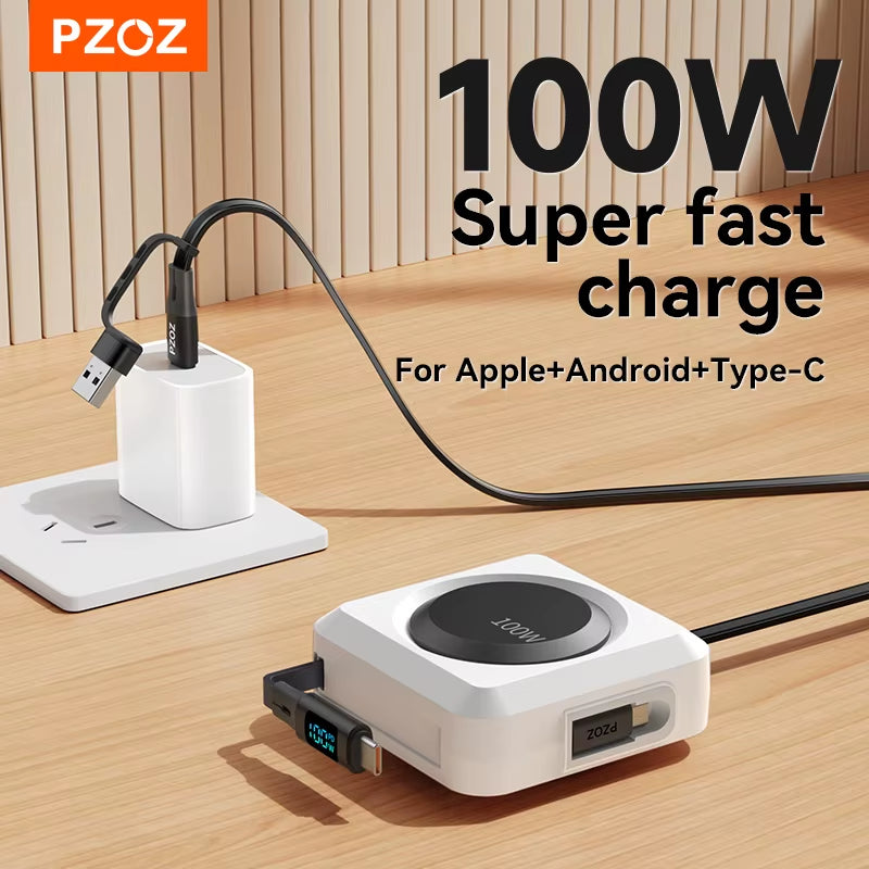 Digital Display PD 100W C to C Retractable Cable USB to Type C Lightning Micro Fast Charging Cable Data Wire for Iphone 16