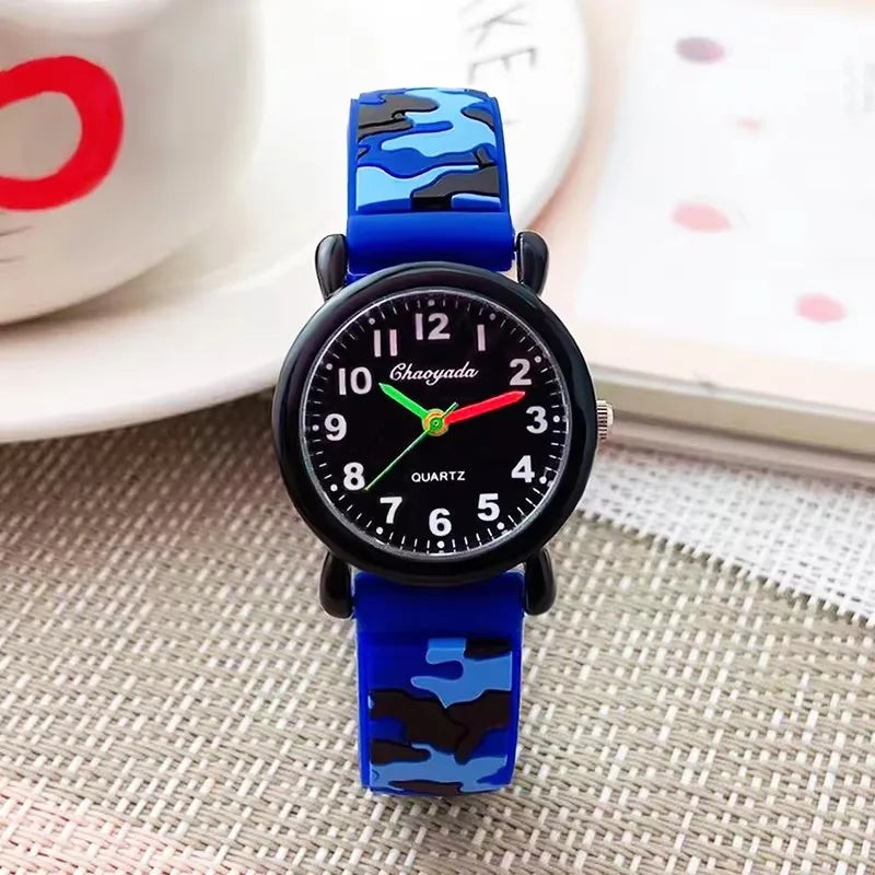 2025 Summer Boys Girls Fashion Camouflage Silicone Strap Quartz Watches Children Kids Students Digital Cool Waterproof Clocks