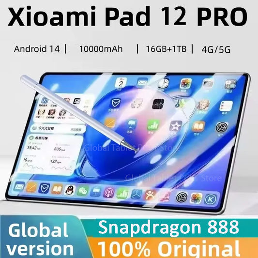 2025 Original Xioami Pad 12 Pro Tablet Android14 Snapdragon888 11Inch HD 16GB+1TB 10000Mah 5G Dual SIM Bluetooth Wifi GPS Tablet