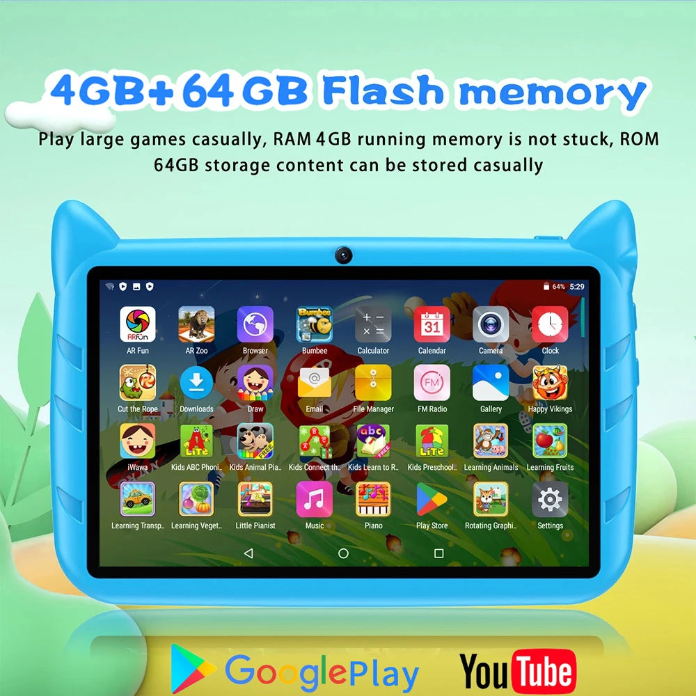7 Inch Kid Tablet Android 13, 4GB RAM 64GB ROM,1TB Expand,5G Wifi,4000Mah Battery,Dual Camera, Children'S Gift Kids Software