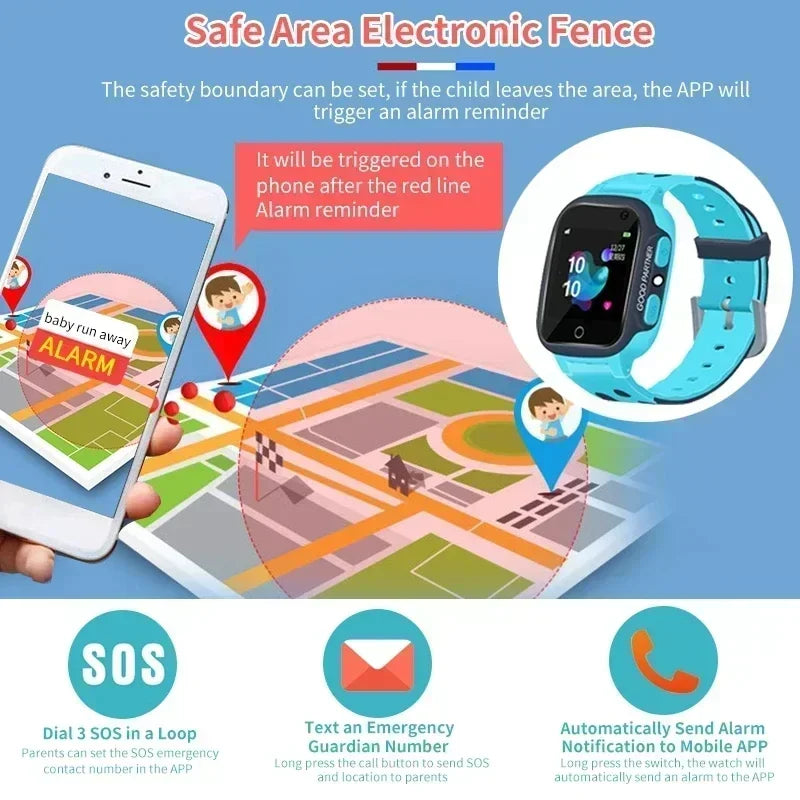 2025 Kids Safety Smart Watch Waterproof SOS anti Lost GPS Location Tracker SIM Card Child Smartwatch Gift Compatible Android IOS