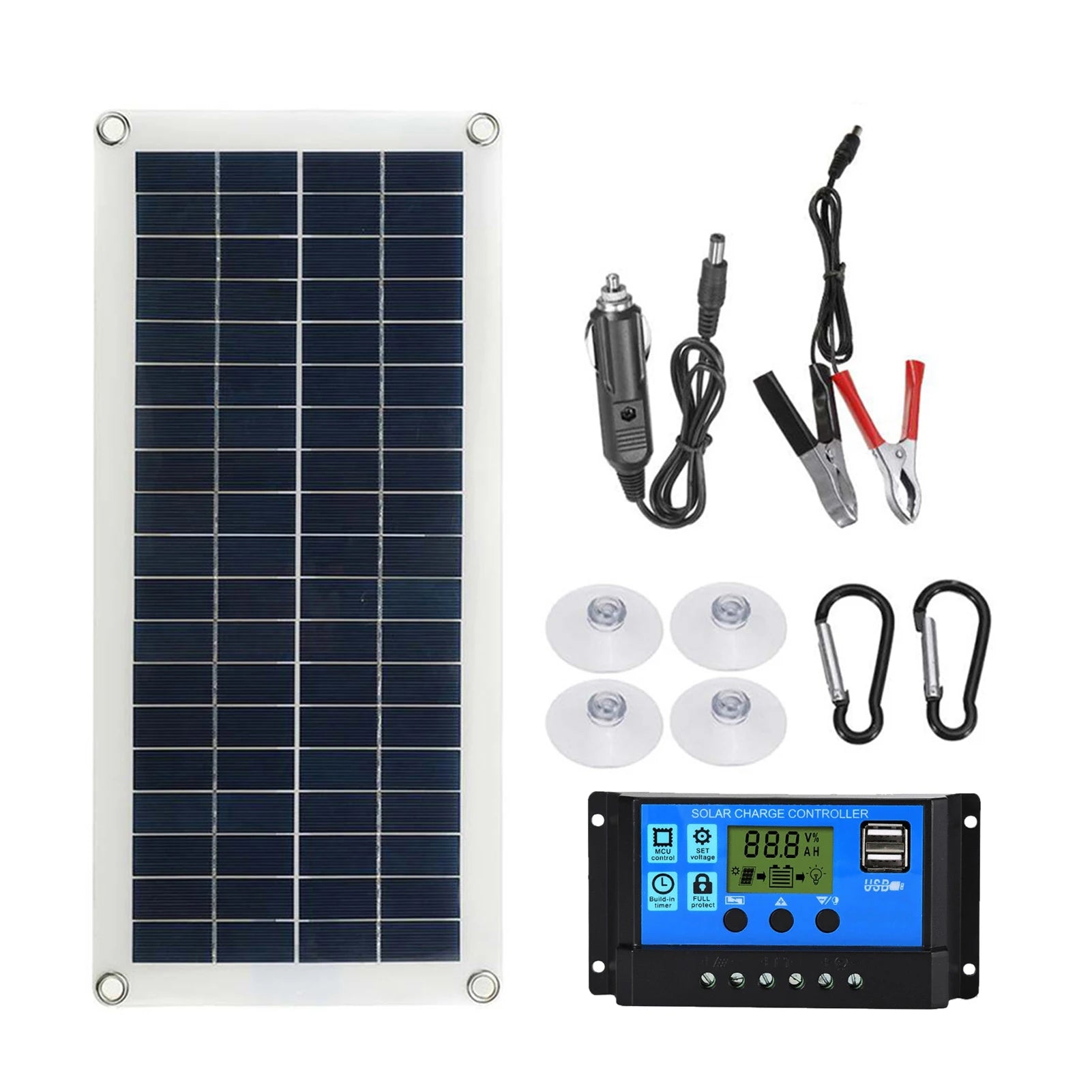 Portable 20W Solar Flexible Panel Kit 12V Switch USB Charging Interface Solar Board with 300W Controller Waterproof Solar Cells