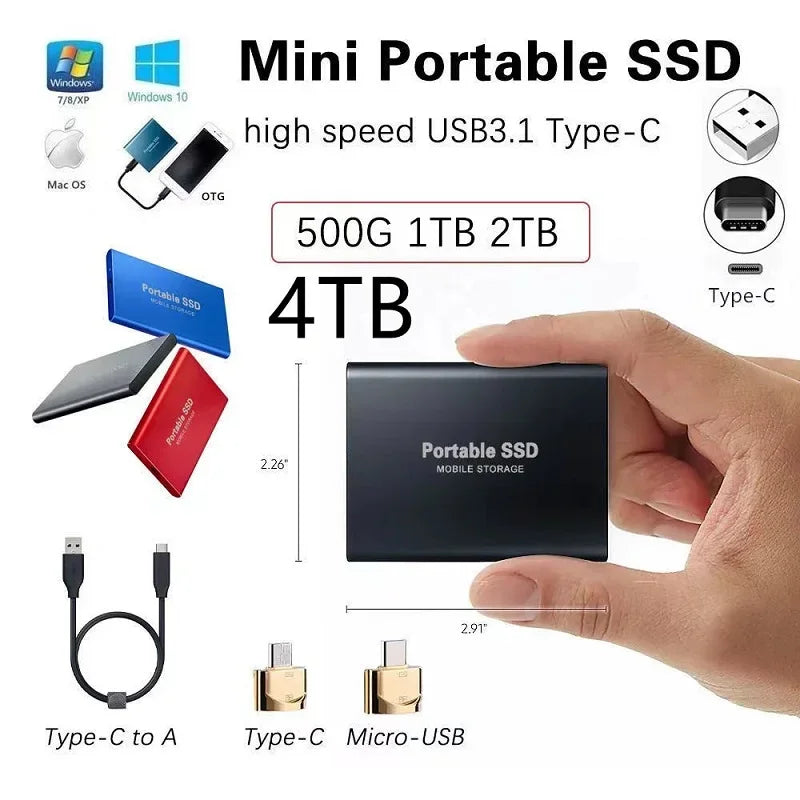 Xiaomi 2024 High-Speed Portable External SSD - 2TB, 4TB, 8TB, and 16TB Options with USB 3.1 Compatibility for Laptops and PS4