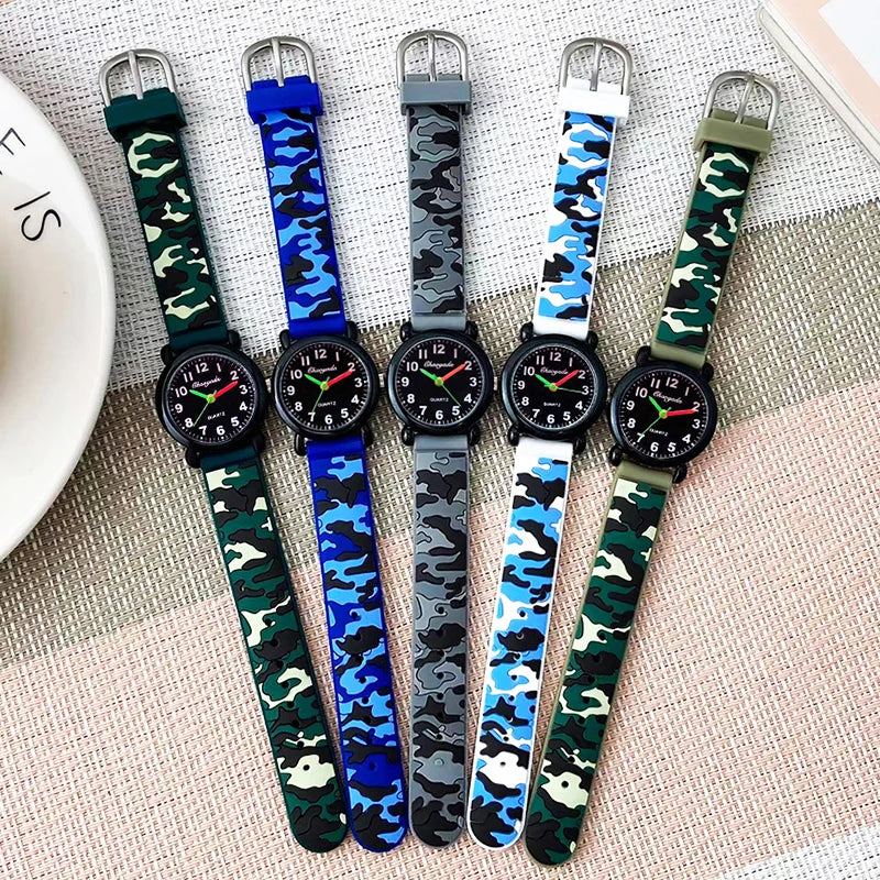 2025 Summer Boys Girls Fashion Camouflage Silicone Strap Quartz Watches Children Kids Students Digital Cool Waterproof Clocks