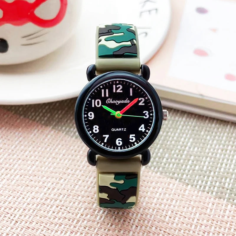 2025 Summer Boys Girls Fashion Camouflage Silicone Strap Quartz Watches Children Kids Students Digital Cool Waterproof Clocks