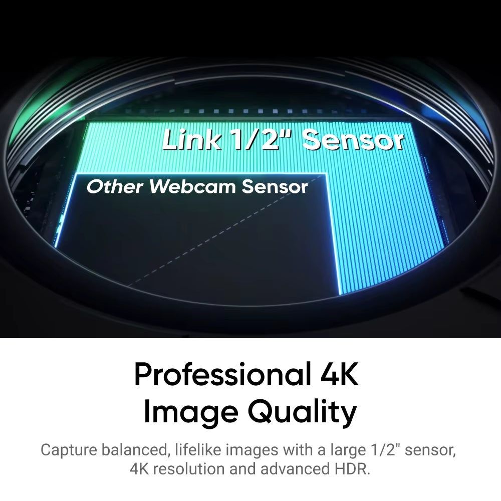 Link 2 & 2C- PTZ 4K Webcam for Pc/Mac, 1/2" Sensor, AI Tracking, HDR, AI Noise-Canceling Mic, Gesture Control