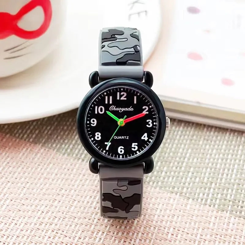 2025 Summer Boys Girls Fashion Camouflage Silicone Strap Quartz Watches Children Kids Students Digital Cool Waterproof Clocks