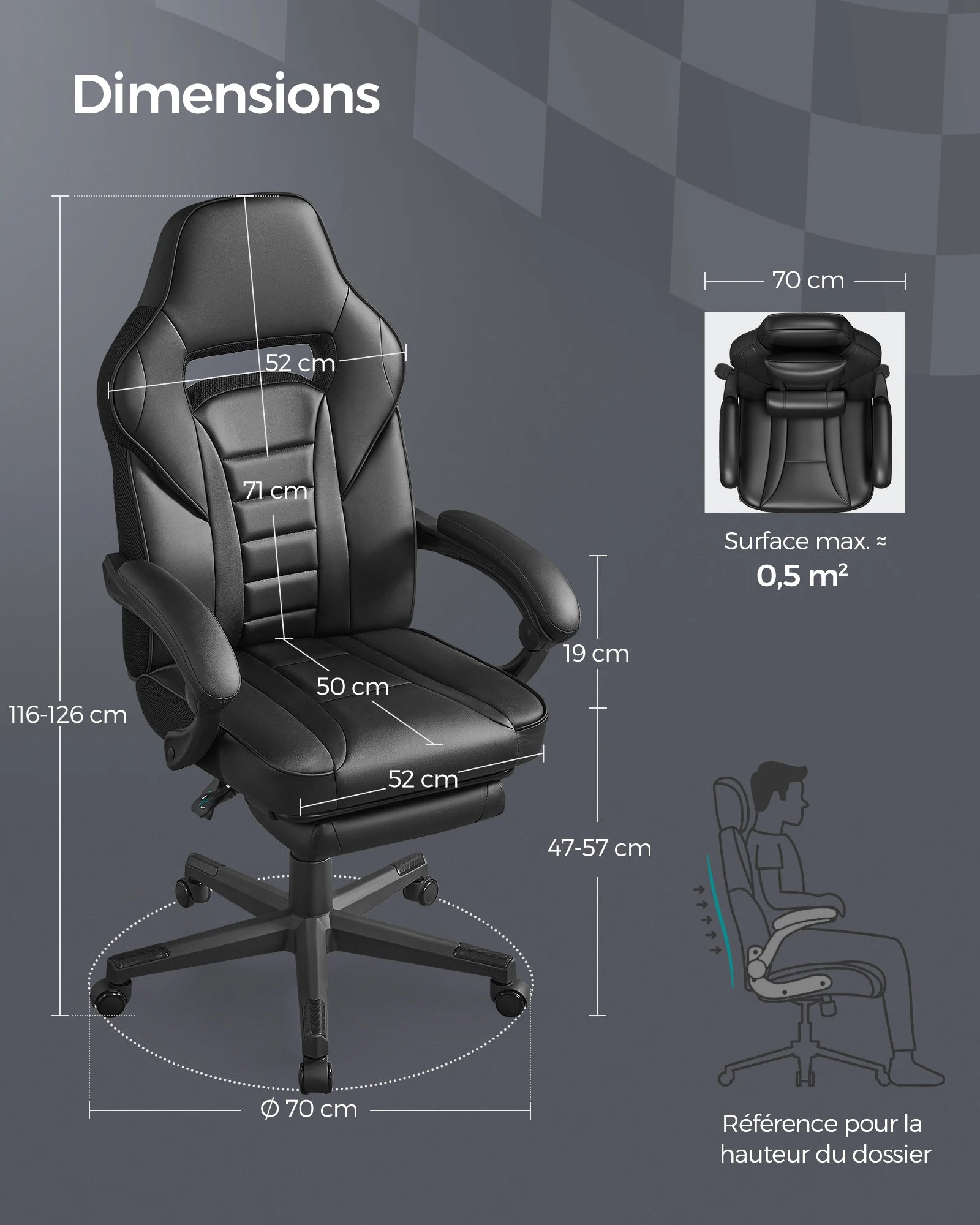 Office Chair, Gaming Chair, Adjustable, Telescopic Footrest, Rocking Mechanism, Headrest, Lumbar Support, Load 150 Kg