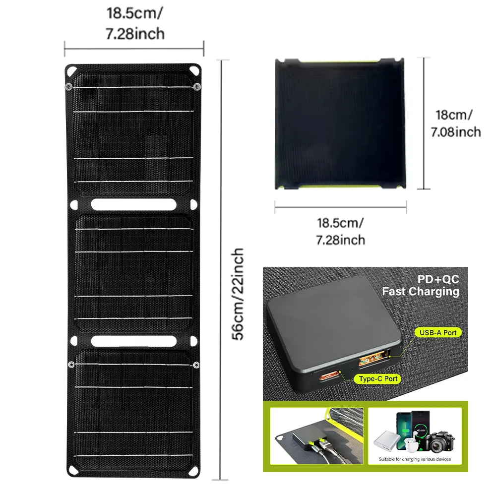 2000W Flexible Solar Panel 5V 9V 12V Portable Battery USB a C DC Solar Plate 21W/30W/60W/80W Power Bank for Camping Equipment