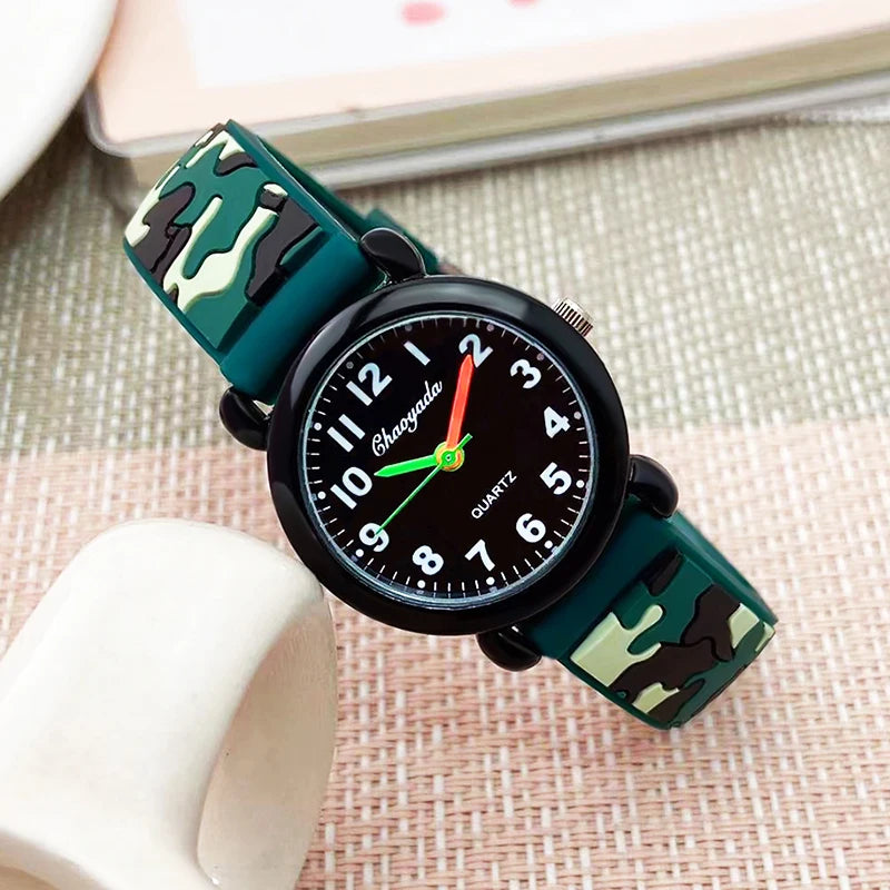 2025 Summer Boys Girls Fashion Camouflage Silicone Strap Quartz Watches Children Kids Students Digital Cool Waterproof Clocks
