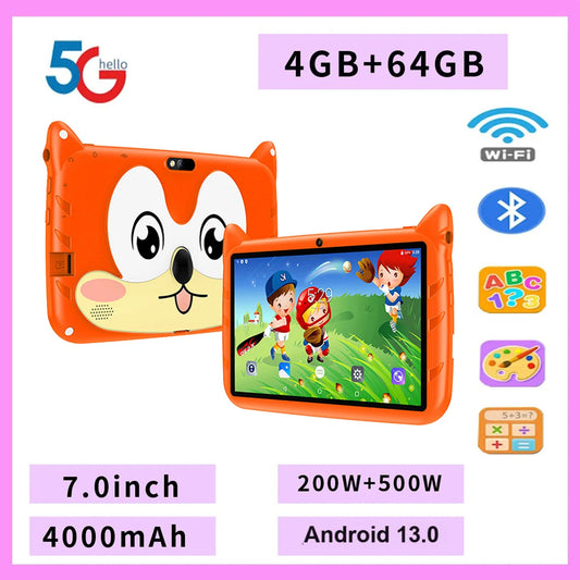 New 7 Inch Cartoon Pattern Kids Tablets Quad Core 4GB+64GB ROM Bluetooth 5G Wifi Learning Education Games Tablet Children'S Gift