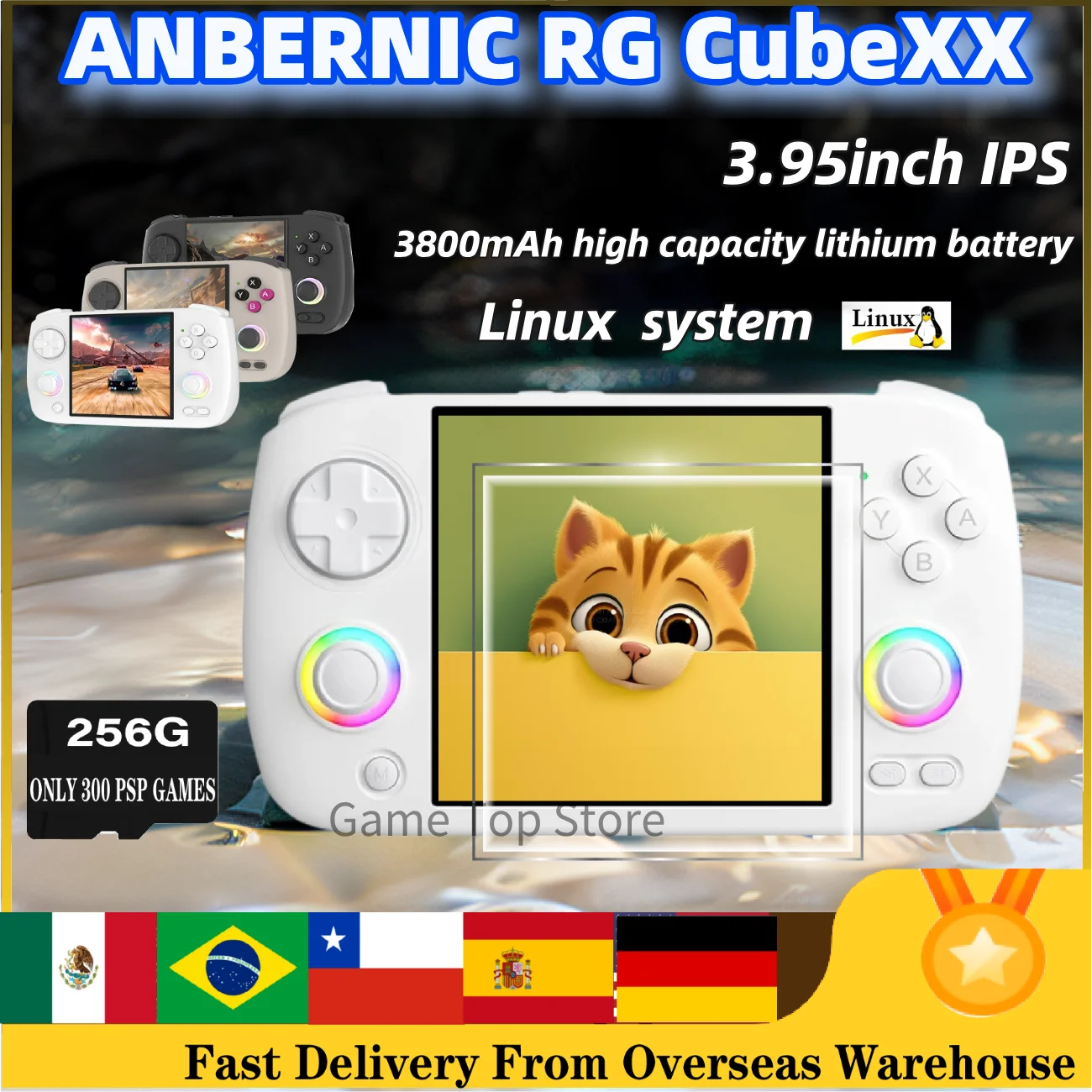 RG Cubexx Handheld Game Console 3.95" IPS Screen Rgcubexx Linux WIFI Bluetooth Retro Video Gaming Console PSP Gifts