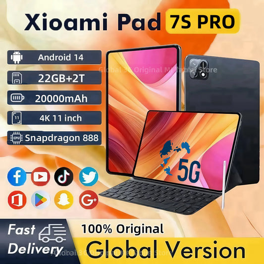 2025 New Original Xioami Pad 7S Pro Tablet 22GB+2T 11Inch HD 4K Android14 20000Mah 5G Dual SIM Phone Call Wifi GPS WPS Tablet PC