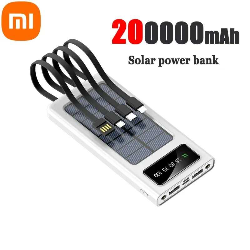 Xiaomi 200000Mah Solar Power Bank Ultra Capacity USB 4 In1 Super Fast Charging USB Typec LED Light Outdoor Power Bank for Iphone