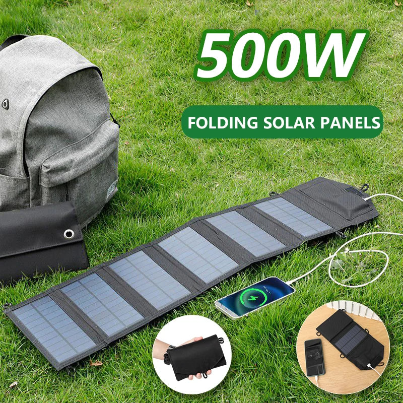 500W Portable Polysilicon Solar Panel Charger USB 5V DC Foldable Solar Panel for Phone Charge Power Bank for Hiking Camping