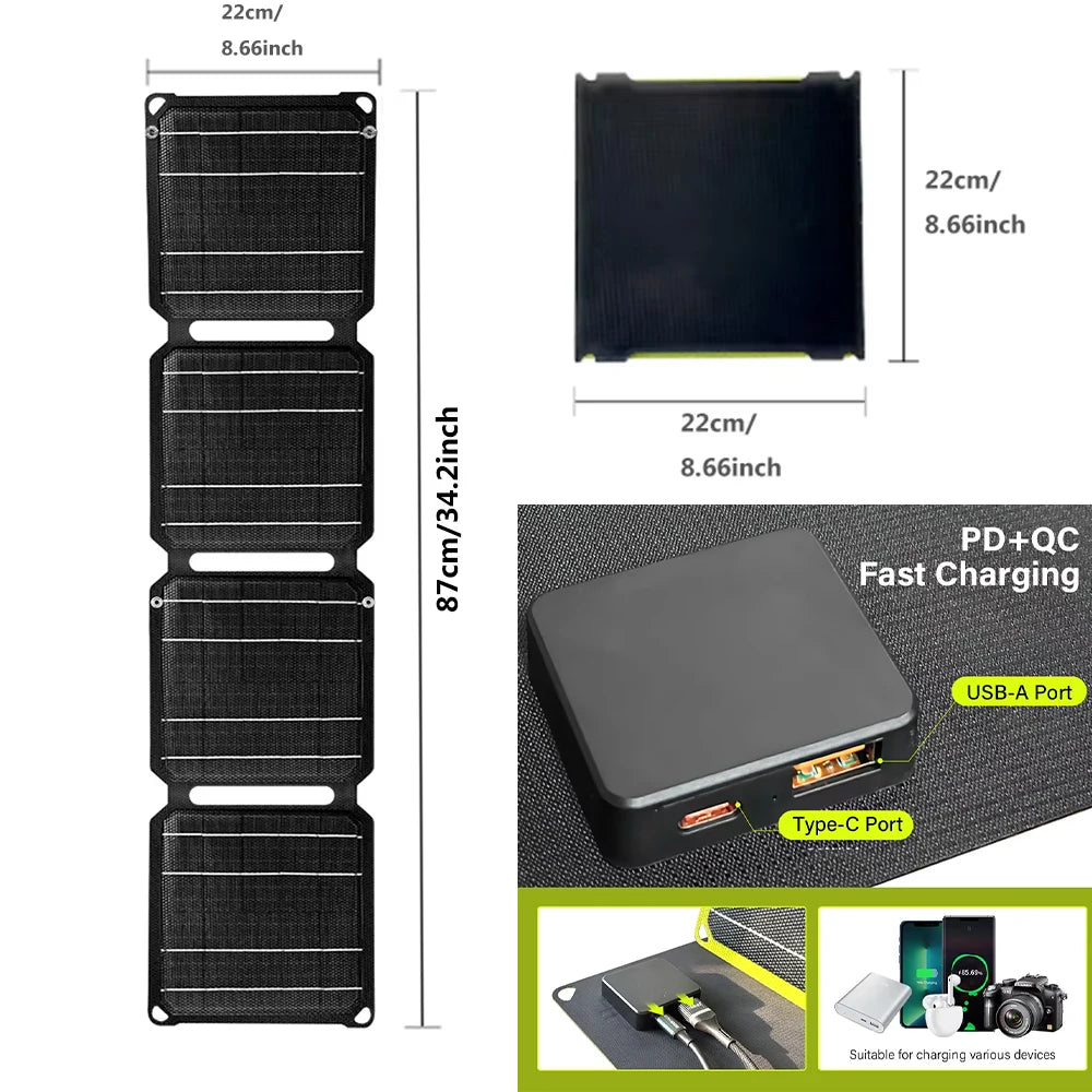 2000W Flexible Solar Panel 5V 9V 12V Portable Battery USB a C DC Solar Plate 21W/30W/60W/80W Power Bank for Camping Equipment